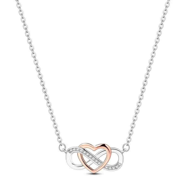 925 Sterling Silver Pink Bow Heart Moon Butterfly Pendant Necklace Elegant DIY Charm Gift for Women