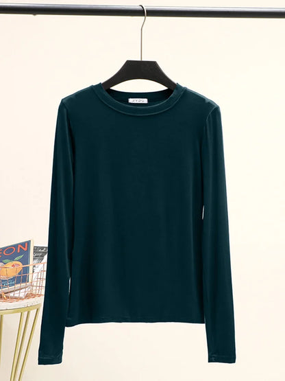 Modal Cotton Long Sleeve O Neck Womens Autumn Basic Tee
