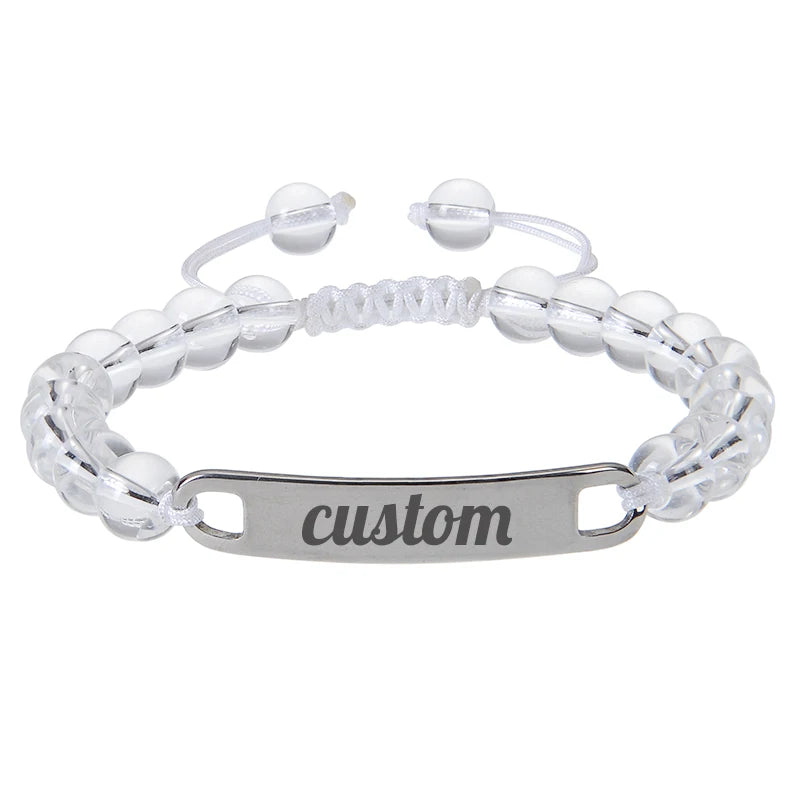 Personalized Custom Name ID Bracelet Handmade Natural Stone Braided Unisex Gift