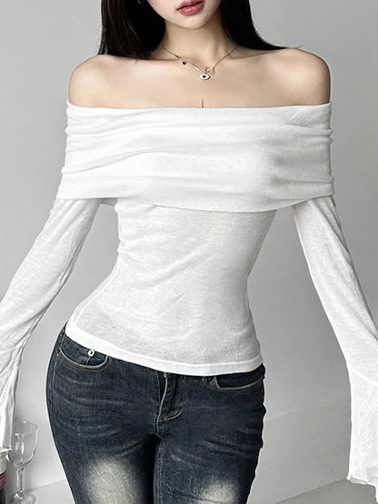 Dozw Y2K Off Shoulder Slash Neck Top For Women Trendy
