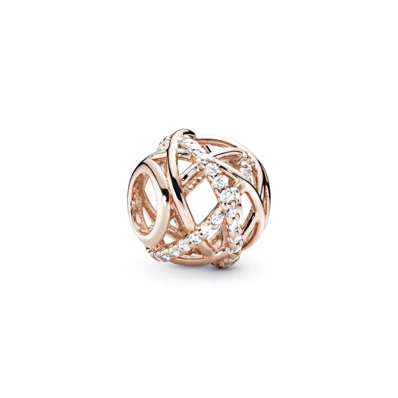 Sparkling Rose Gold Family Tree & Flower Charm Bead for European Silver Bracelet YY0197