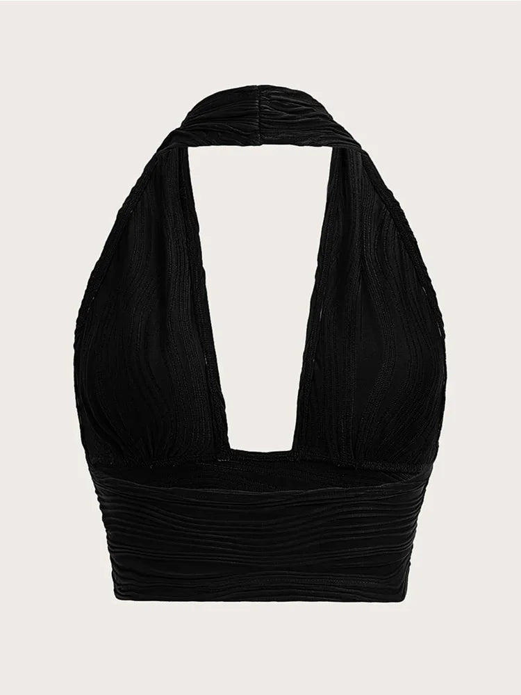 Backless Crop Halter Top Women Y2K Summer 2024 Streetwear