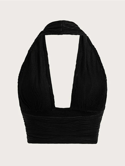 Backless Crop Halter Top Women Y2K Summer 2024 Streetwear