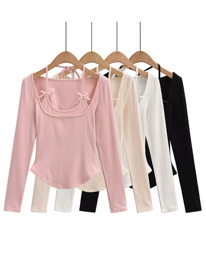 Dozw Korean Cropped Halter Top For Women With Bow Tie Chic