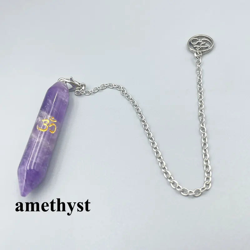 Mystic Fluorite Amethyst Crystal Pendulum Necklace for Divination and Reiki