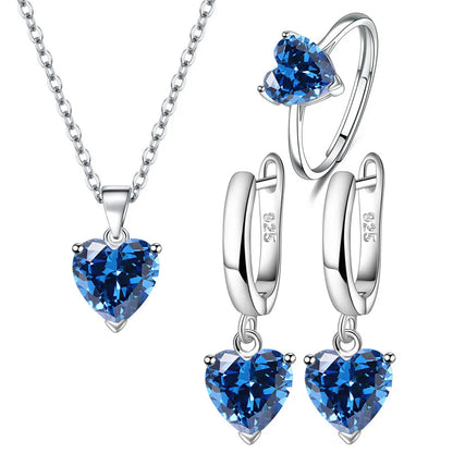 925 Sterling Silver Heart Zircon Jewelry Set for Women Elegant Necklace Earrings Ring Ideal for Weddings and Christmas
