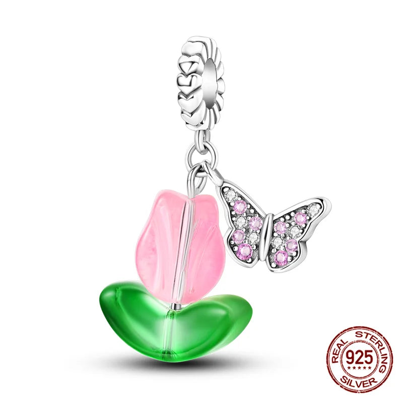 Elegant Sterling Silver Purple Flower Beads for DIY Jewelry and Charm Bracelets