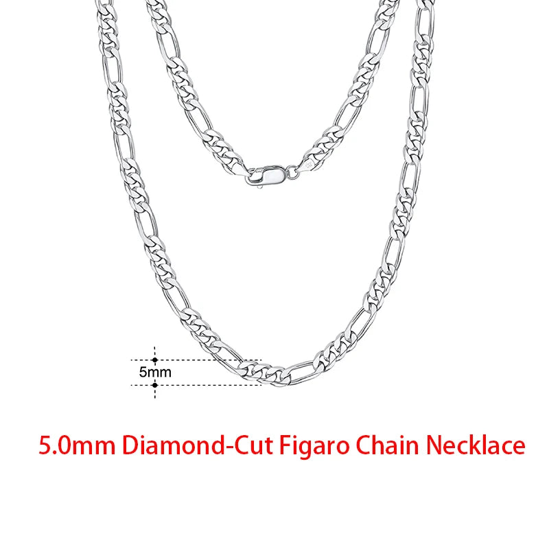 Rinntin 925 Sterling Silver Flat Mariner Chain Necklace Stylish Versatile Unisex Jewelry 5.0mm-Figaro Chain