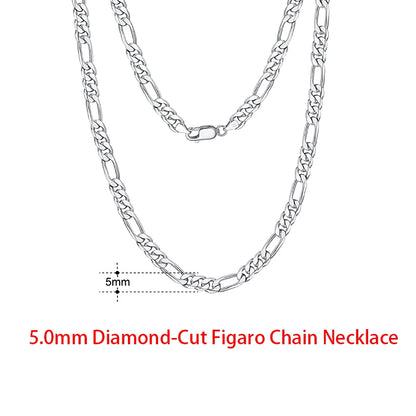 Rinntin 925 Sterling Silver Flat Mariner Chain Necklace Stylish Versatile Unisex Jewelry 5.0mm-Figaro Chain