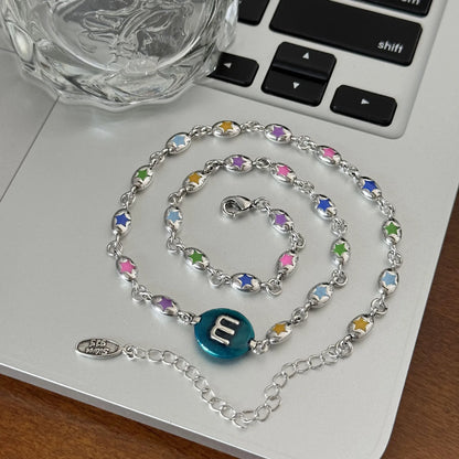 Colorful Resin 925 Sterling Silver Women's Link Chain Necklace - Perfect Birthday Gift Jewelry
