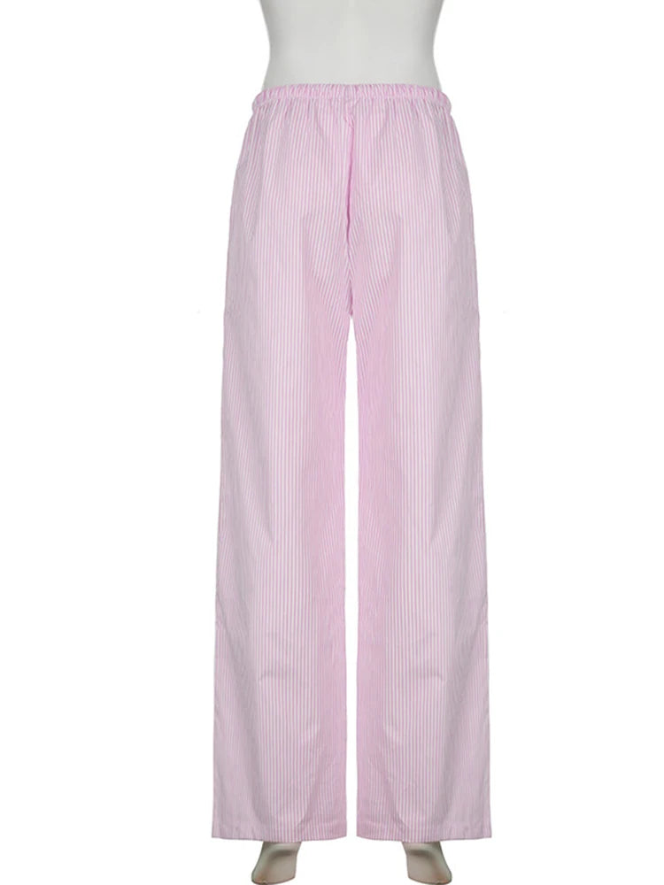 Streetwear Striped Loose Trousers Lace Up Joggers Y2K