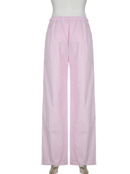 Streetwear Striped Loose Trousers Lace Up Joggers Y2K