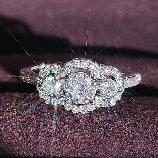 Elegant Silver Designer Engagement Ring with Triple Zircon Stones for Women