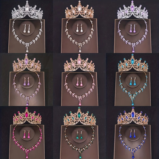 Baroque Crystal Tiara & Crown Jewelry Set - Top-Rated Rhinestone Bridal Accessories