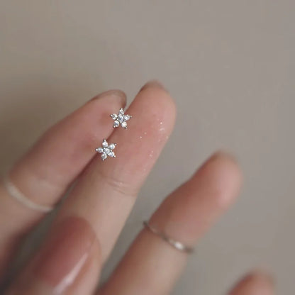 Elegant 925 Silver Needle Minimalist Round Cubic Zirconia Stud Earrings for Women