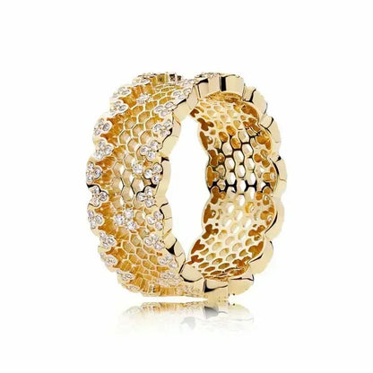 Gold Tone 925 Sterling Silver Square Heart Crown Ring for Women Rose Gold