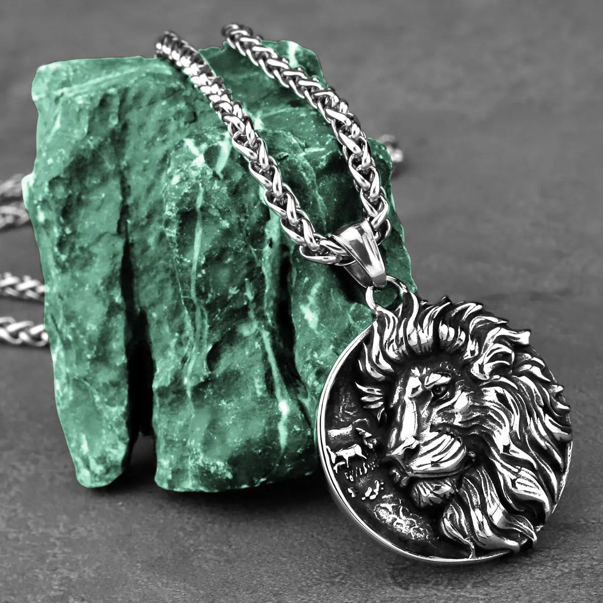 Stainless Steel Viking Lion Pendant Necklace for Men - Vintage Punk Hip Hop Biker Style