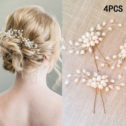 Elegant Pearl Flower Wedding Hairpin Comb Set for Brides