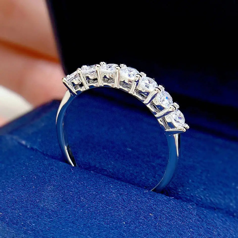 0.7CT Moissanite Gemstone Rings for Women in S925 Silver Stackable Wedding Band Elegant White Gold Jewelry Gift