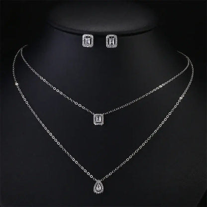 Rakol Women Double Layer Necklace Zircon Jewelry Set White C