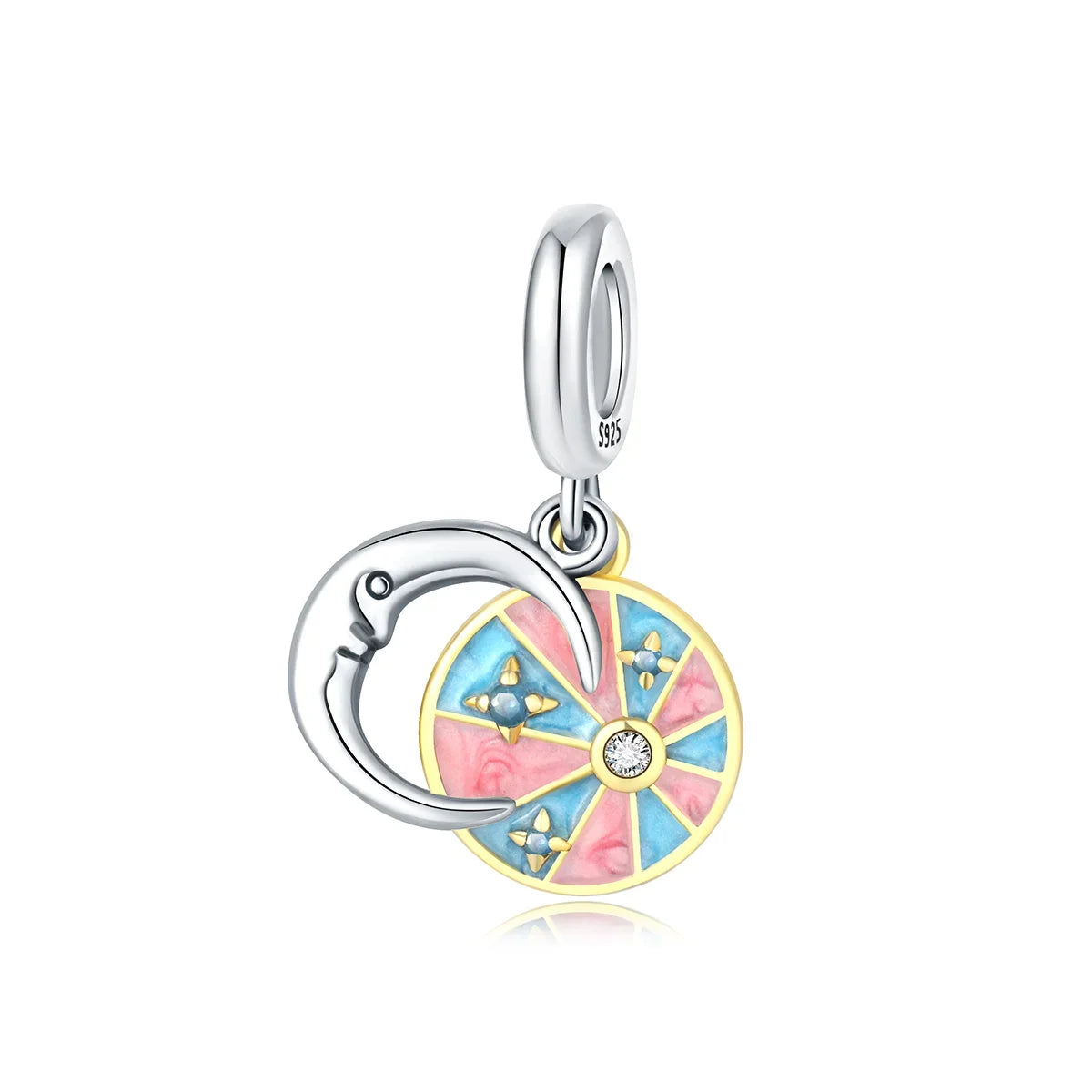 925 Sterling Silver Charms Set Moon Stars Sun Flower Heart Zircon Beads for DIY Jewelry and Gifts