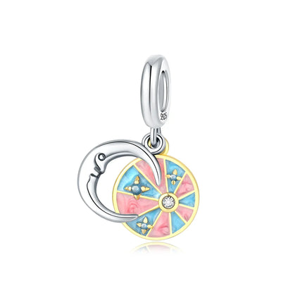 925 Sterling Silver Charms Set Moon Stars Sun Flower Heart Zircon Beads for DIY Jewelry and Gifts