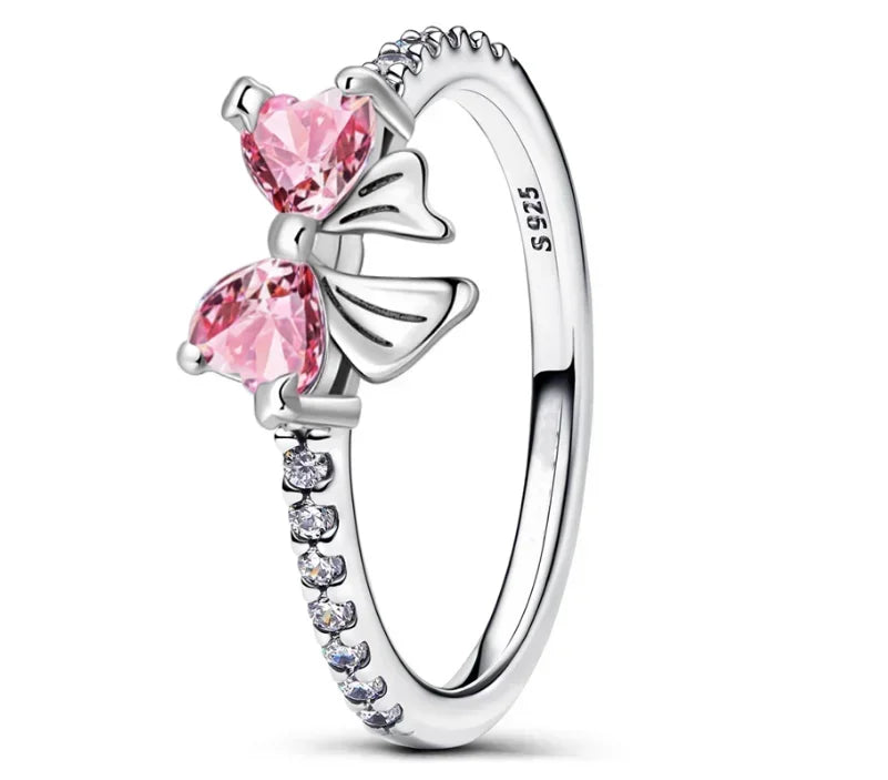 925 Silver Bow Ring for Women Elegant Zircon Anniversary Birthday Gift for Mom