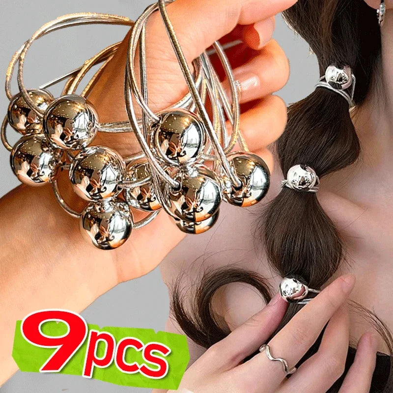 Silver Ball Elastic Hair Ties for Women and Girls - Elegant Bead Ponytail Accessories for Weddings and Parties
