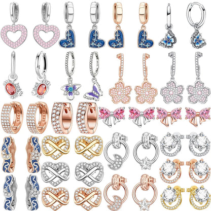 925 Sterling Silver Luxury Heart Sun Moon Stud Earrings Bow Butterfly Crab Clip Set for Women Party Jewelry Gifts