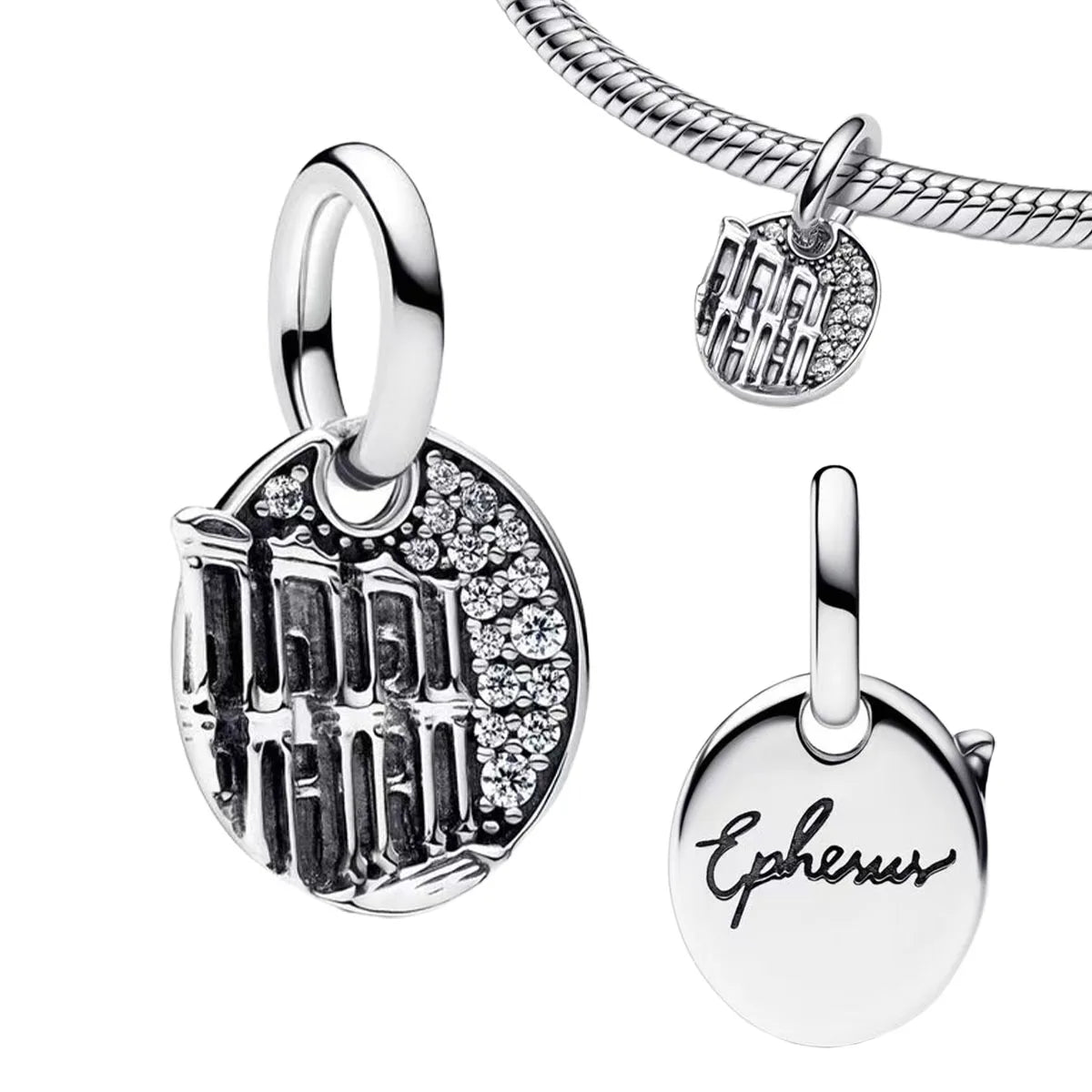 Original 925 Sterling Silver Four Leaf Clover and Heart Double Dangle Charm for Necklace and Bracelet Friendship Jewelry with Zircon Accents