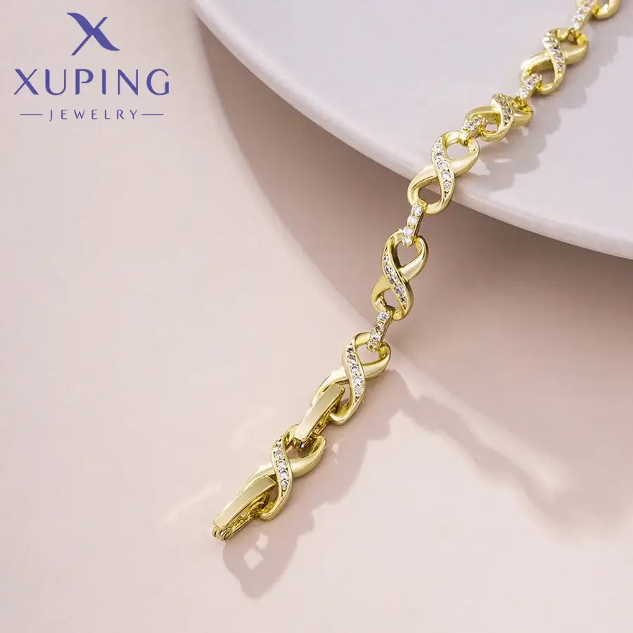 Xuping Jewelry Romantic Gold Charm Bracelet 19cm Light Yellow Gold Color 17-19cm WHITE