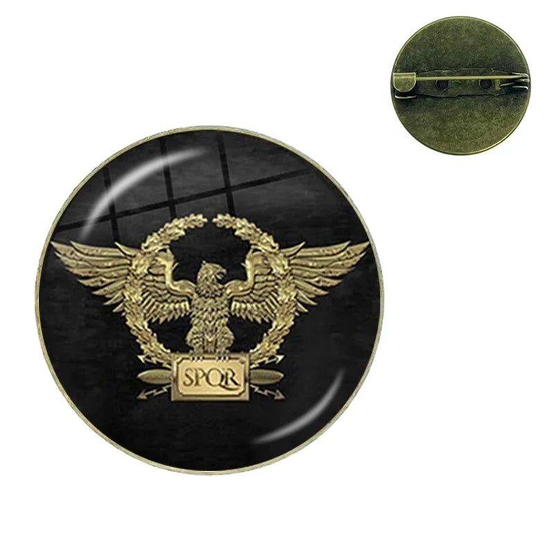 Vintage Roman Empire Legion Glass Cabochon Brooch Pins for Men and Women