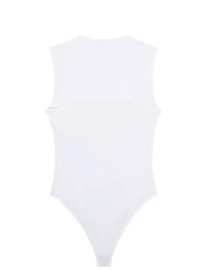 Black Sleeveless Bodysuit For Women Square Neck One Piece