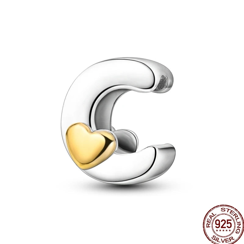 925 Sterling Silver Alphabet Charm Bracelet Gold Heart