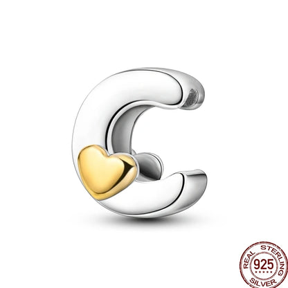 925 Sterling Silver Alphabet Charm Bracelet Gold Heart