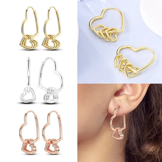 Elegant Silver S925 Multicolor Heart Hoop Earrings for Women with Zircon Stones