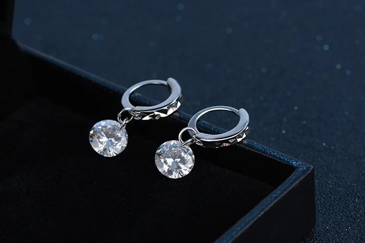 Elegant 925 Sterling Silver Zircon Stud Earrings for Women's Wedding and Engagement