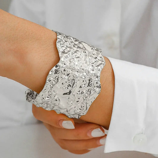 Exaggerated Gold Metal Hemp Cuff Bangle Bracelet for Women silver color