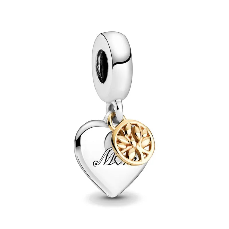 European 925 Silver Mother Daughter Charms Family Tree Jewelry Bead for Bracelets and Necklaces