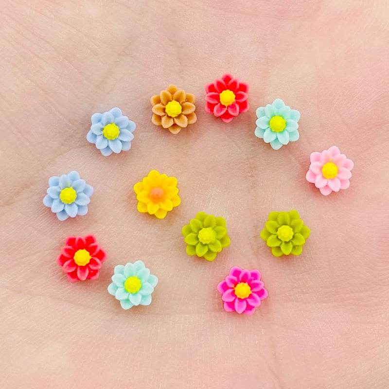 Kawaii Cute 6mm Mixed Flower Resin Cabochons for DIY Nail Art and Scrapbooking