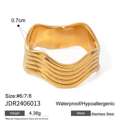 Uworld Fashion 18K Gold Plated Stainless Steel Sun Pearl Zircon Ripple Ring for Women