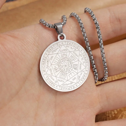 Men's Stainless Steel Seven Archangels Amulet Necklace Spiritual Protection Jewelry