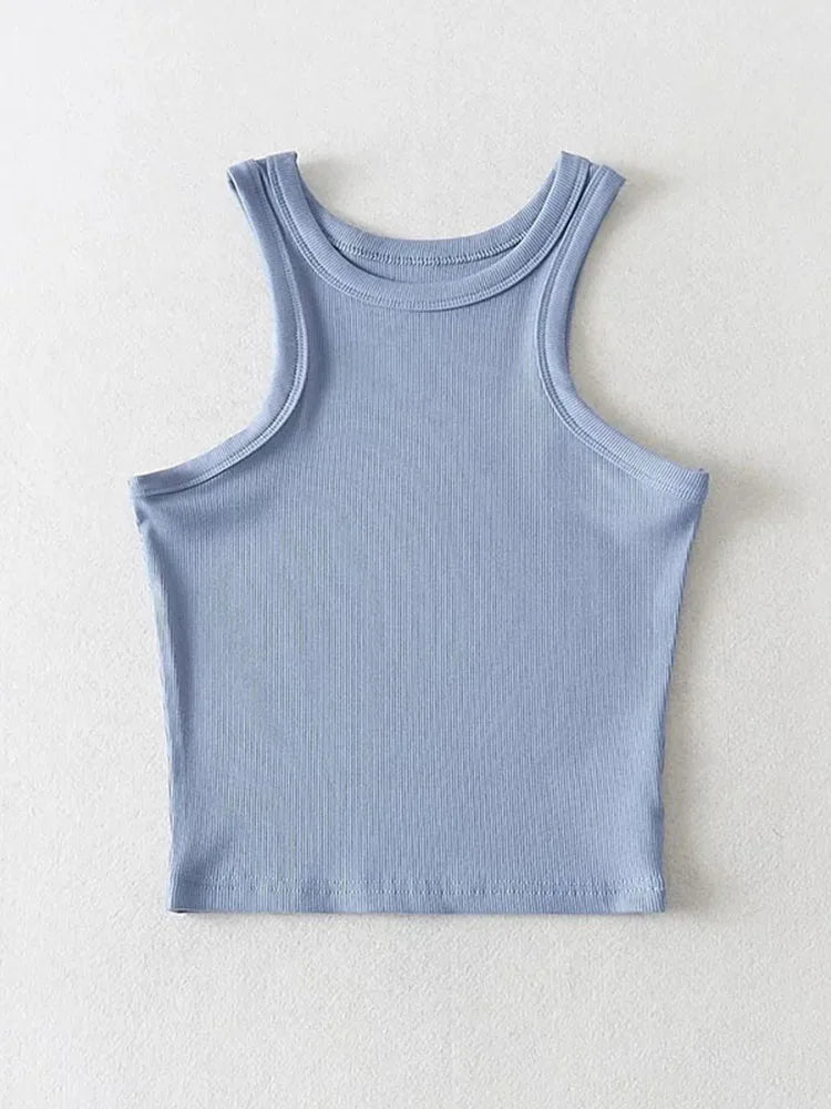2025 Summer Women Solid Knit Cropped Tank Top Stretch