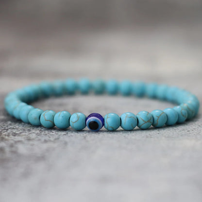 Men's Howlite Beaded Bracelet with Turkish Evil Eye for Meditation and Healing