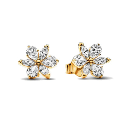 European 925 Silver Moon Snowflake Heart Shaped Stud Earrings for Women Exquisite Holiday Jewelry Gifts