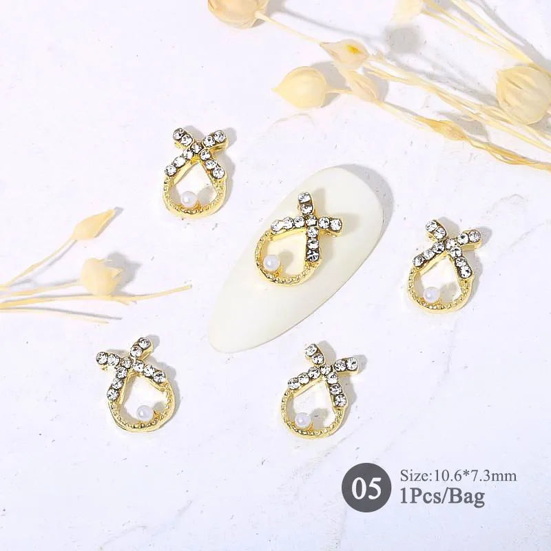 Elegant Gold Silver Metal Bowknot Nail Charm 3D Rhinestone Decor for DIY Manicure Art