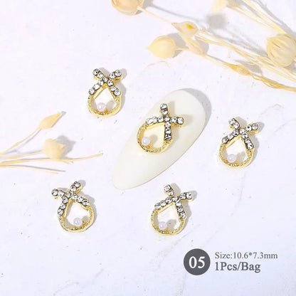 Elegant Gold Silver Metal Bowknot Nail Charm 3D Rhinestone Decor for DIY Manicure Art