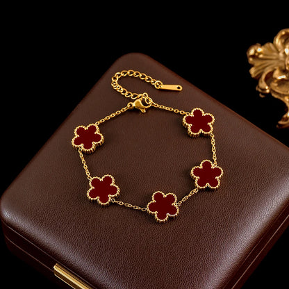 Ganemly 316L Stainless Steel Four Color Five Leaf Clover Flower Jewelry Set for Women
