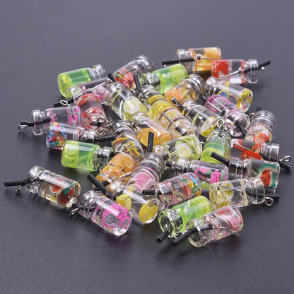 Vibrant 3D Fruit Drink Bottle Charms Set for Jewelry and DIY Crafting