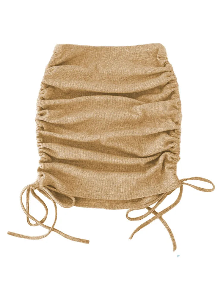 Harajuku Knit Skirt With Drawstring Elastic Waist Women